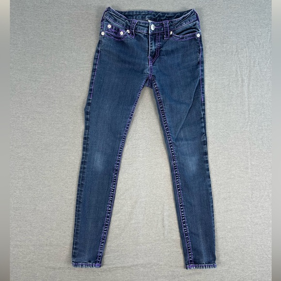 True Religion Women's Denim Jeans Purple T Stitch Accents - Picture 2 of 8